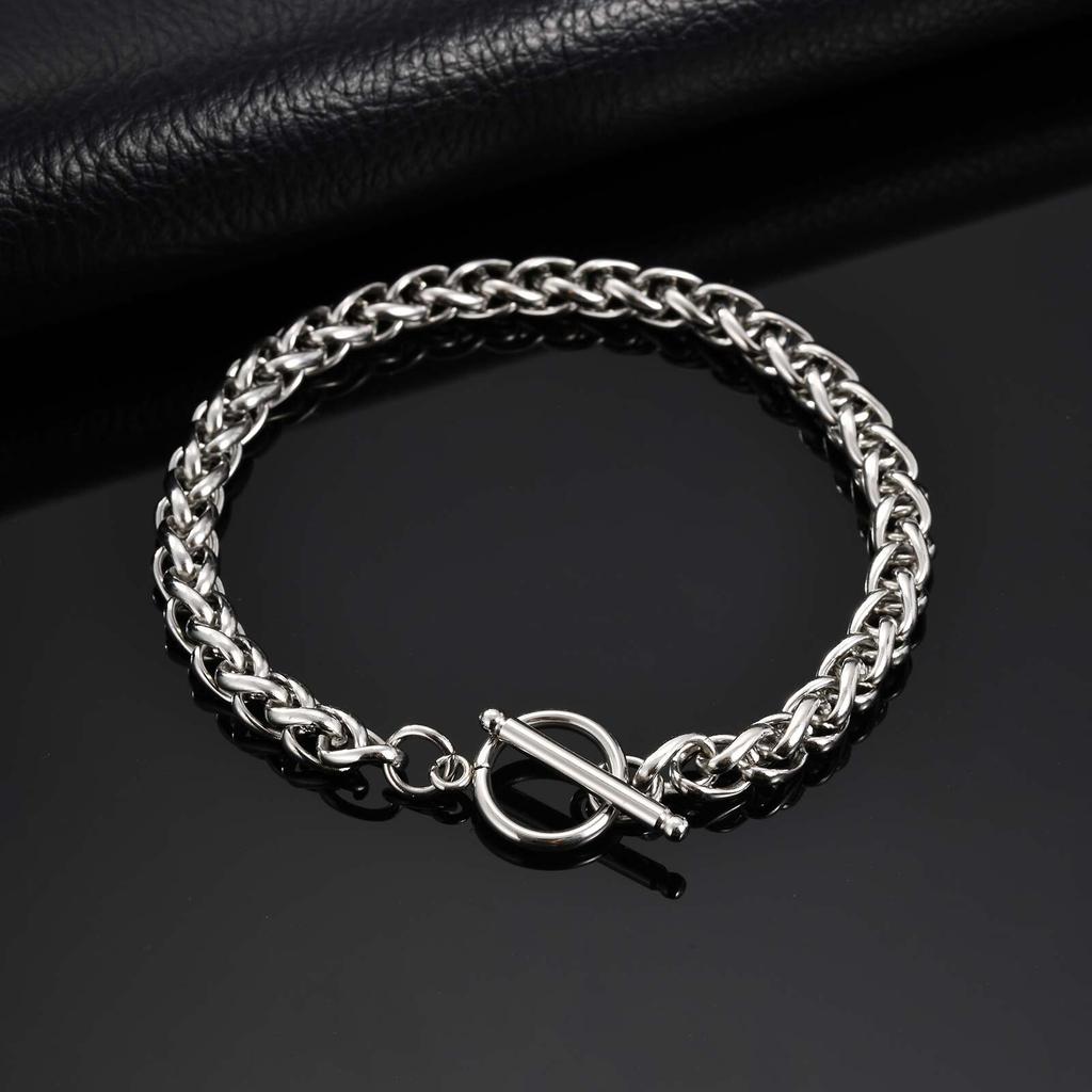 Vnox 6mm Wide Stainless Steel Men's Chain Bracelet, 21cm Length Silver Color Never Fade Toggle Clasp Wristband Punk Jewelry Gift
