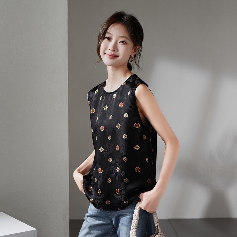 SOFSIL Women s Silk Blend Sleeveless Blouse with Chinese Print XL