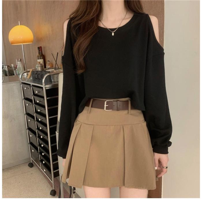 Women s Elegant Off-the-Shoulder Long Sleeve Top – Spring & Autumn Style Small чёрный