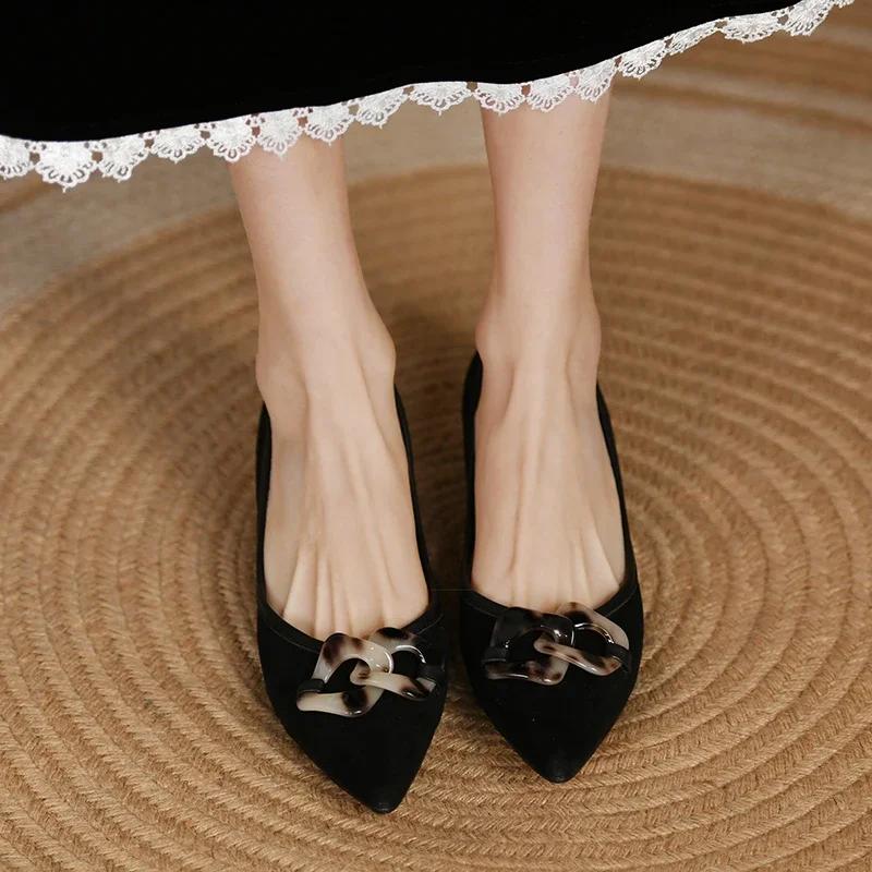 Moda Damskie Buty 2024 Gorąca Sprzedaż Płaskie Damskie Baleriny Moda Panterka Biurowe i Kariera Seksowne Szpilki ze Szpiczastym Noskiem Kobiety Zapatos