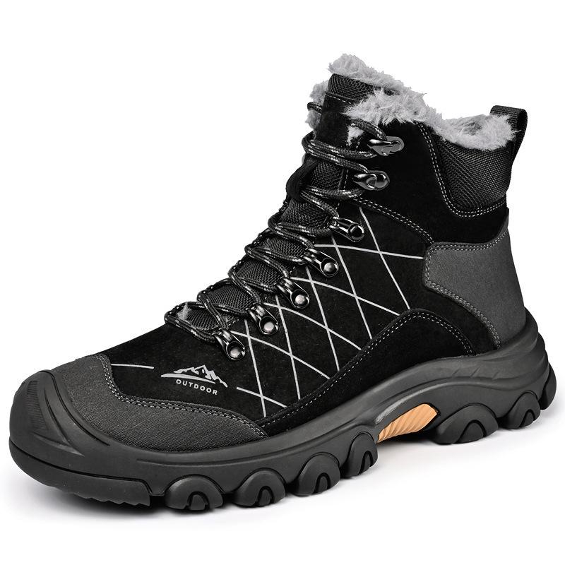 

Большой размер 4546 первый слой свиной кожи зимние высокие мужские бархатные термохлопковые туфли водонепроницаемые северо-восточные сноубутсы мужские ботинки 46