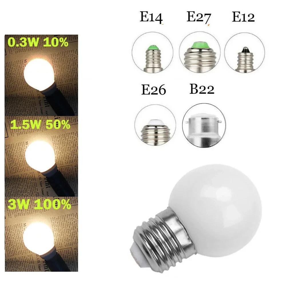 Dimmable LED Globe Bulb E26 E27 B22 E14 E12 3W 110V 220V Mini Light Bulb Warm/Cool White 3000-6000K 360° Lighting for Home Decor