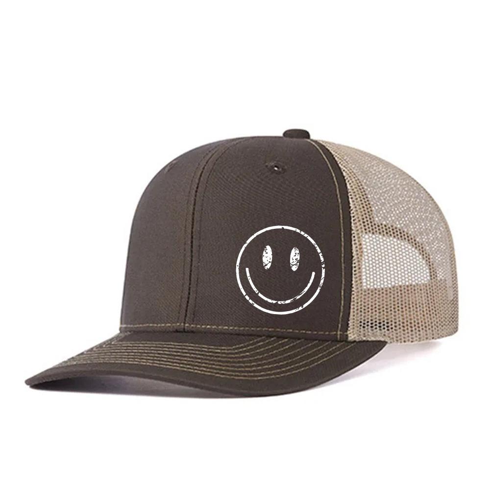 Heat Transfer Smiley Baseball Cap Slightly Curved Richardson Truck Cap Outdoor Breathable Mesh Cap Sun Protection