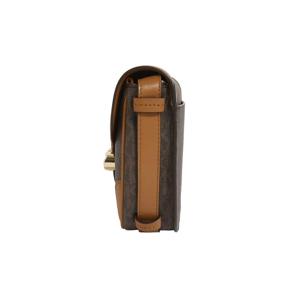 Michael Kors Hally Classic Monogram Print Color Block PVC Saddle Bag Women Shoulder Bag Dark-Brown Acorn-Brown 30H1G2HM6B-BRN-ACORN