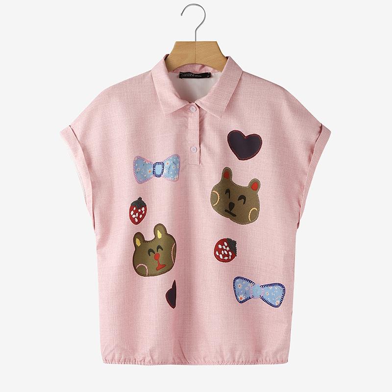 

ZANZEA Women Turn Down Collar Casual Sleeveless Print Blouse 2XL рожевий