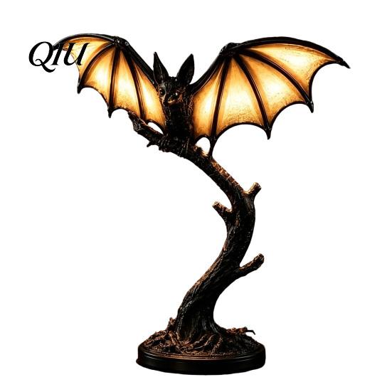 Gotische Harz-Tischlampen Fledermaus Baumast Nachtlicht, Halloween Tischdekoration Lampe Geschenk für Liebhaber mit Warmem Schein, Gruselige Schreibtischverzierung Zuhause