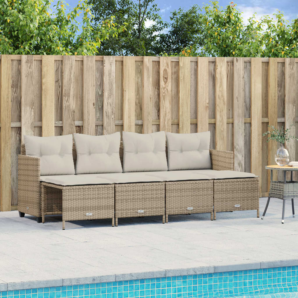 5 Piece Garden Sofa Set with Cushions Beige Poly Rattan