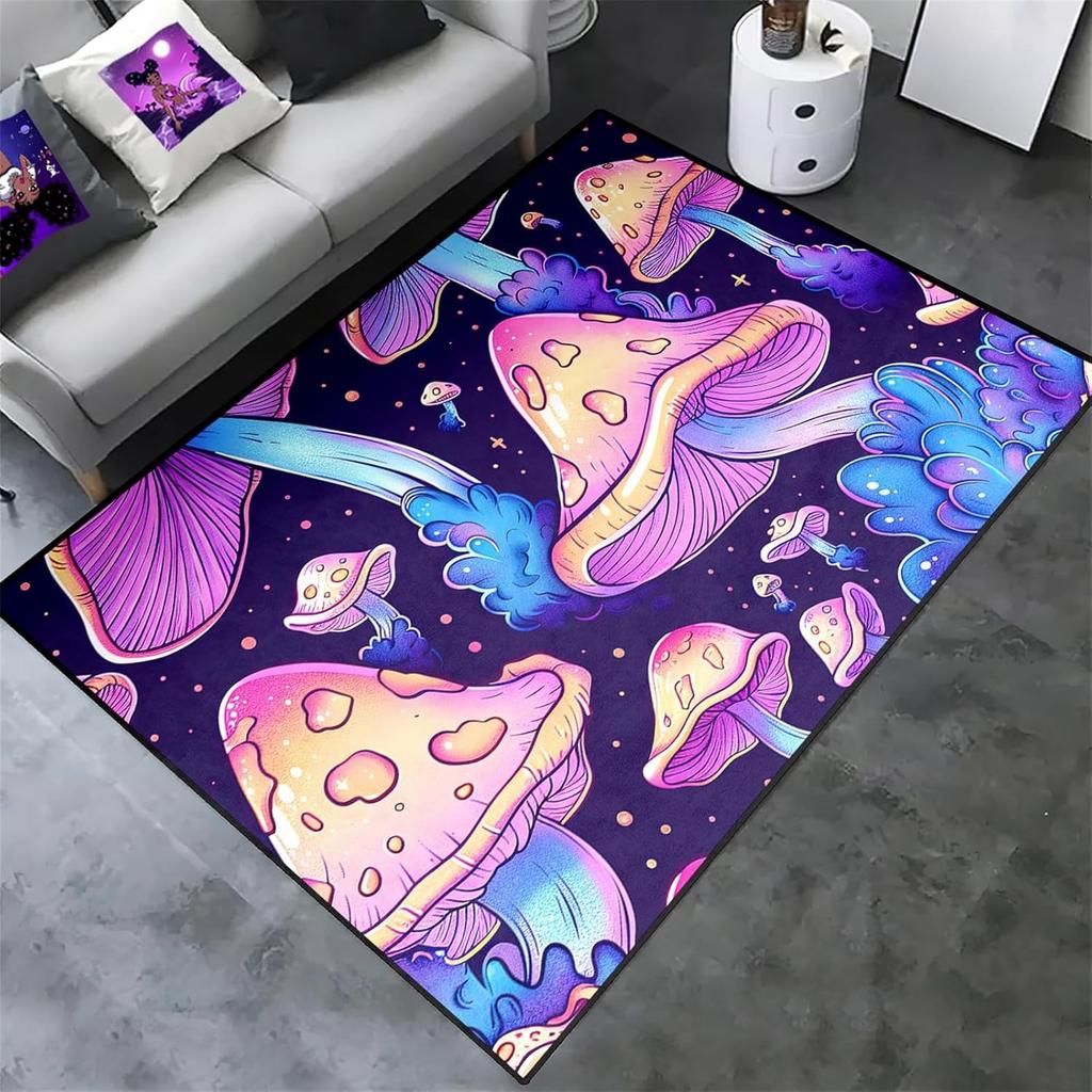 Fantasy Mushroom Pattern Carpet Dreamy Plants Theme Non-Slip Floor Mat Modern Home Decor Rug for Living Room Bedroom Kitchen