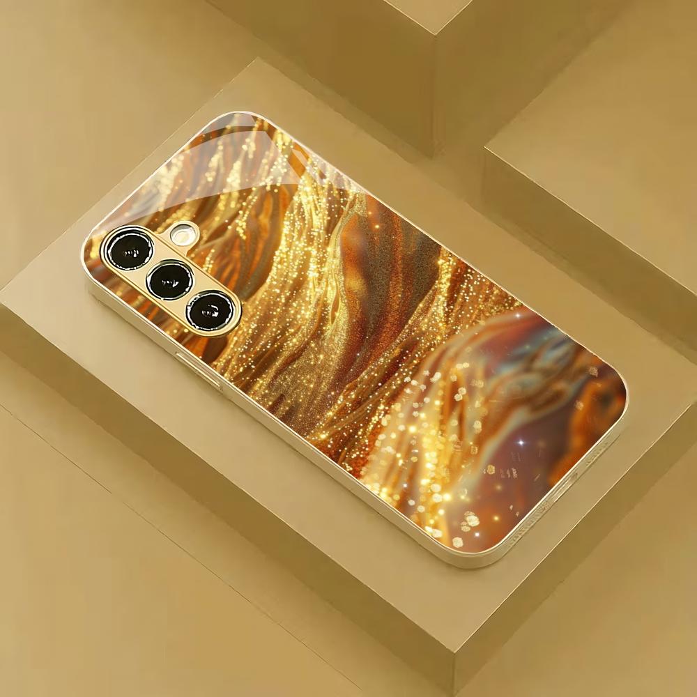 Golden sand like pattern tempered glass phone case suitable for Samsung Galaxy S26 S25 S24 S22 S21 S20 FE/Ultra/Plus anti drop