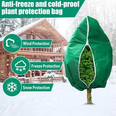 Plant Freeze Protection Cover with Drawstring Zipper Reusable Non-woven Fabric Winter Outdoor Garden Tree Shrubs Potted Plants Frost Protection Bag