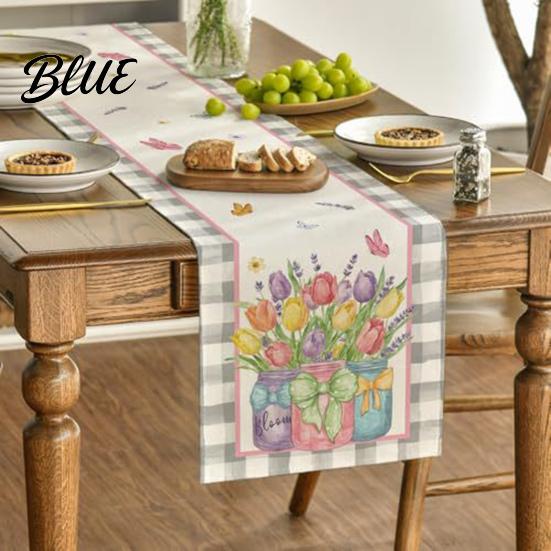 Linen Table Runner for Home Tulip Washable Blooming Flowers Spring Floral Dining Cloth Farmhouse Parties
