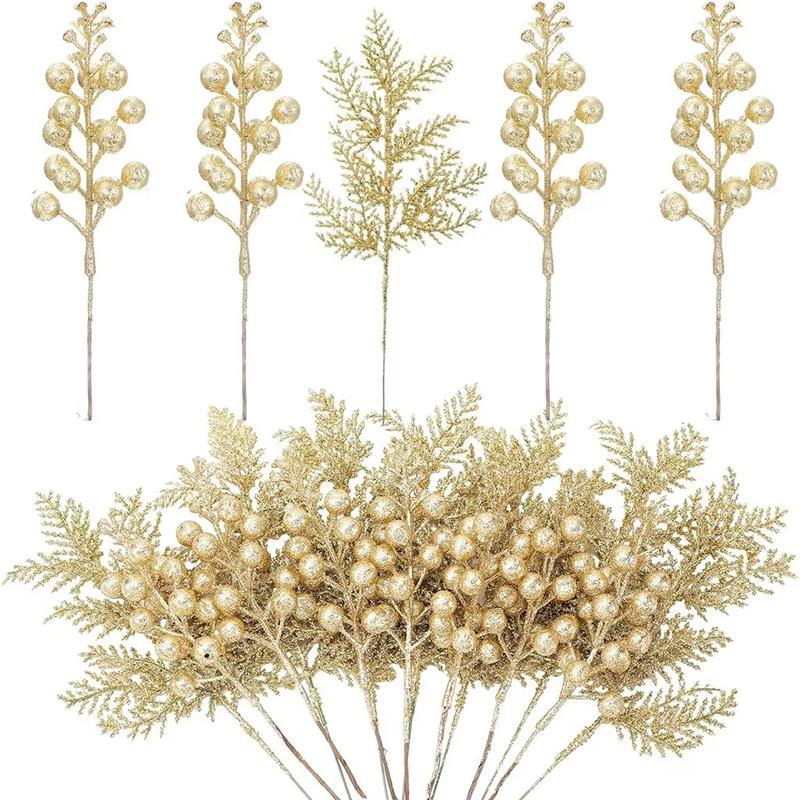 5Pcs Christmas Decoration Glitter Berrie Artificial Flower Bouquet Christmas Tree Ornaments for Home New Year 2025 Navidad Decor