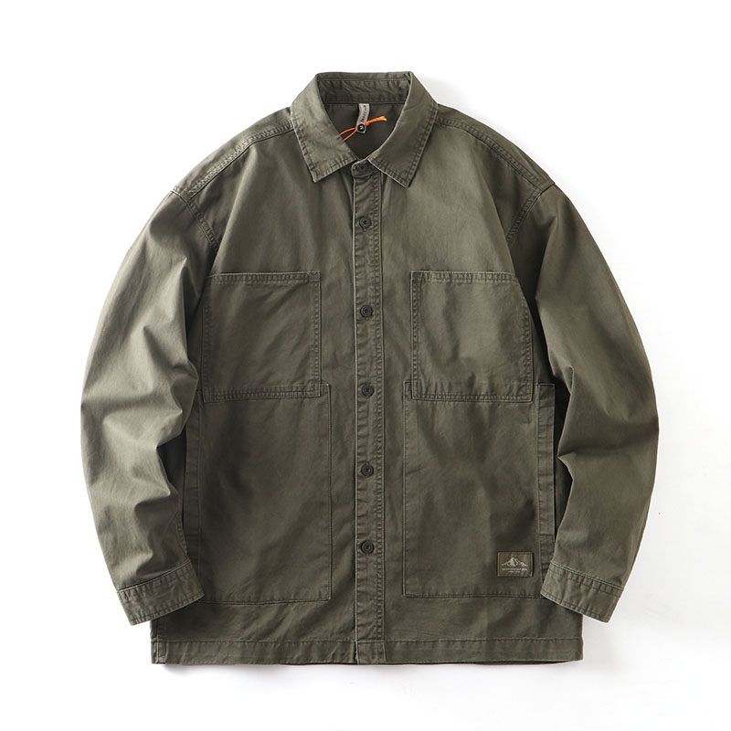 American Retro Heavy Weight Pure Cotton Workwear Shirt Men s Fall and Winter Multi-Pocket Export Cattle Goods Leisure Washed-out Shirt Coat Army Green M