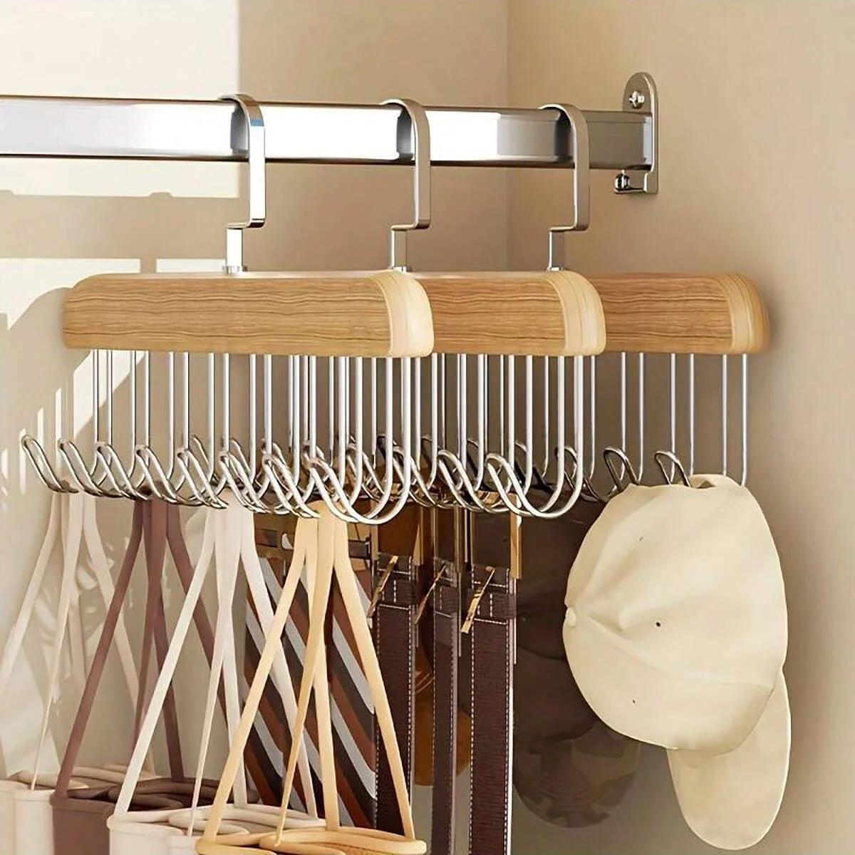 

Wooden Hangers With 8 Metal Hooks Smooth Retro Finish Wood Suit Hanger Coat Hanger For Closet For Ties Hats Belts Suspenders
