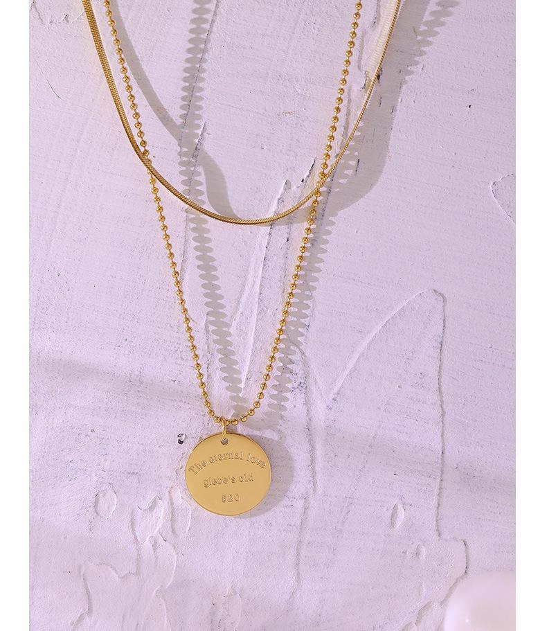 Versatile European American Temperament Hoodie Necklace: English Letter Pendant Double-Layer Gold-Plated Titanium Steel Chain.