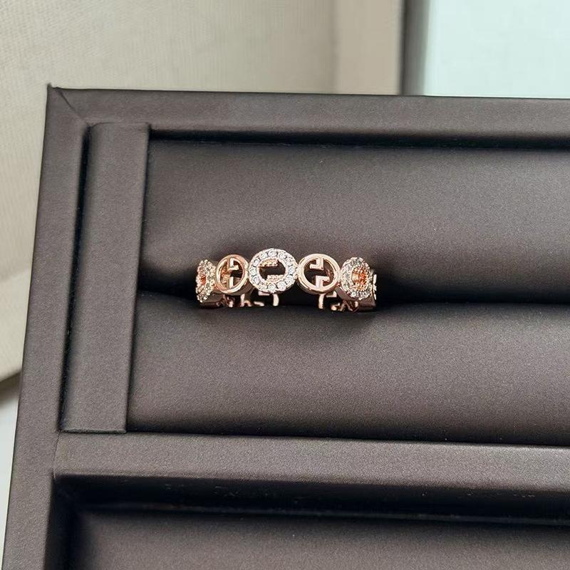 Französischer Herbst- und Winter-Doppel-G-Hochwertiger Zirkon-Kreis Offener Ring Damen Einfacher Nischen-Leichtluxus Offener Ring