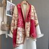 Autumn new splicing contrasting colors plant flower printing scarf women's fashion versatile warm scarf retro big shawl