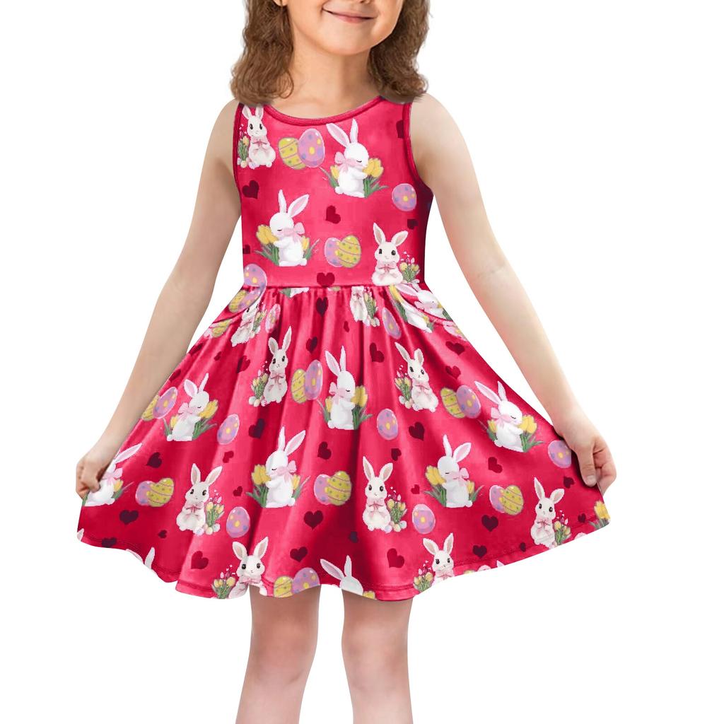 Children's Fashionable Comfortable Casual Sleeveless Easter Print Dress