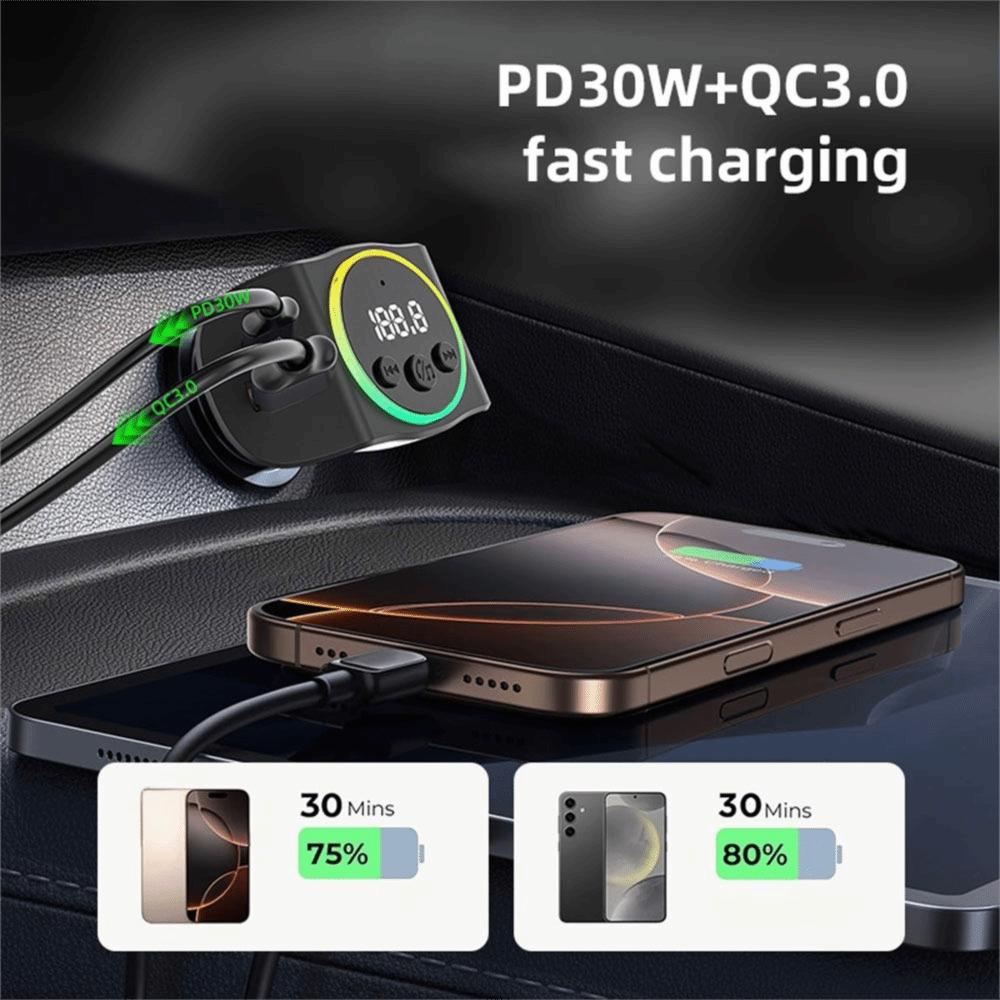 Bluetooth 5.3 Car MP3 Player FM Transmitter PD Fast Charger Dual USB Car Bluetooth  Auto