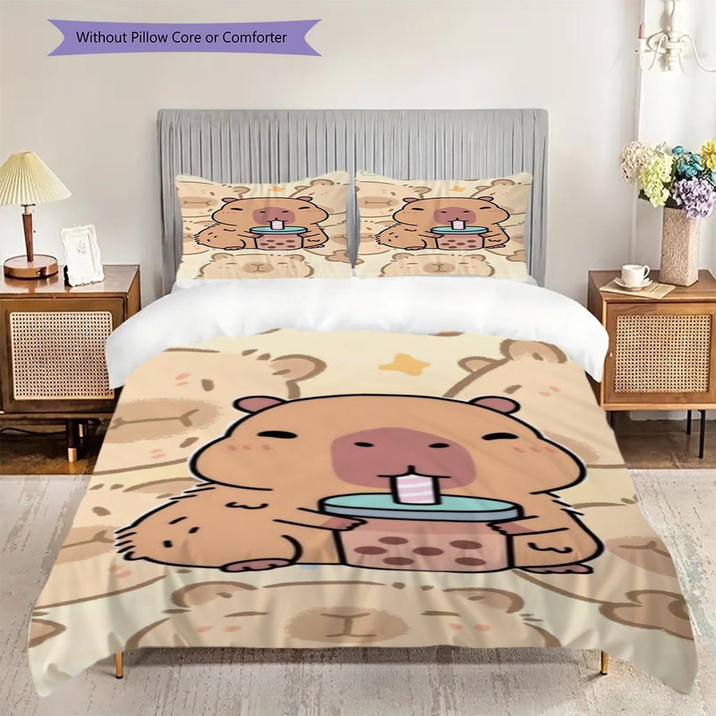 Cute Starry Bear Hug Three-piece set (1 * duvet cover + 2 * pillowcase, without core) 2D Flat Christmas birthday gift Bedding set