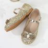 Kids Princess Shoes 2024 Spring New Little Girls Soft Crystal Shoes Flats Silver Children Mary Janes for Party Wedding Shows PU