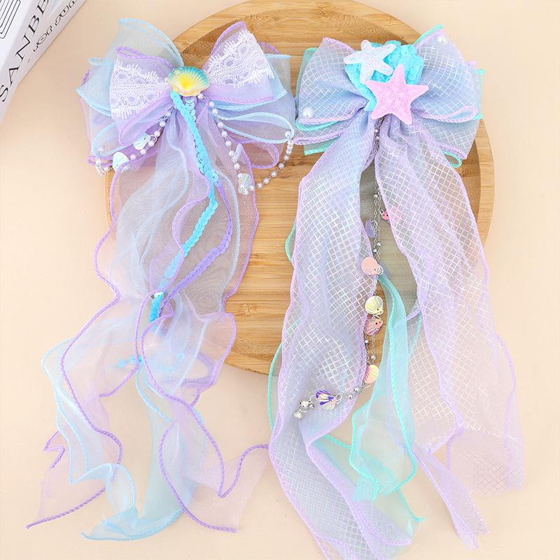 Princess Mermaid Bow Hair Clip for Girls – Children's High Forehead Chain Hair Accessory