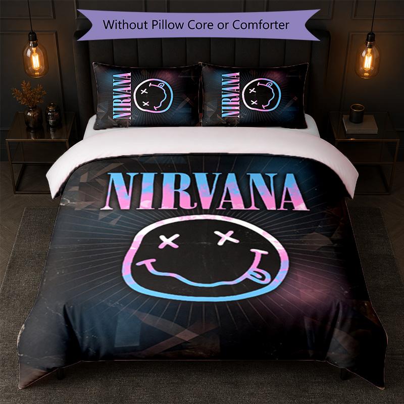 Set Biancheria da Letto 3 Pezzi Stampa Nirvana Copripiumino con Due Federe Biancheria da Letto Morbida per Camera da Letto Domestica