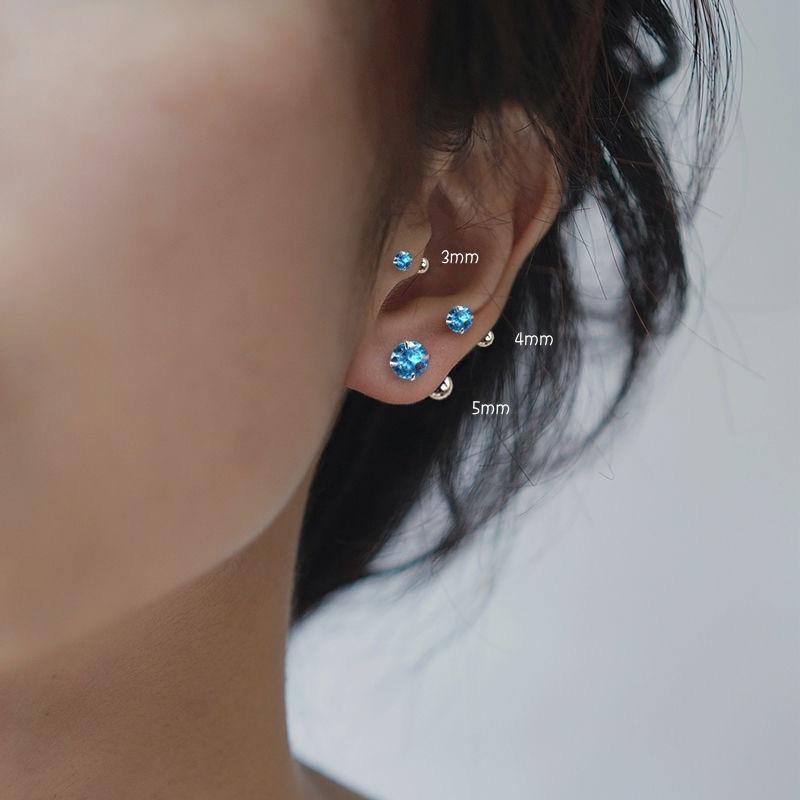 925 Silver 3/4/5MM Round Zircon Mini Stud Earrings For Women Classic Fine Jewelry Piercing Bone Ear Accessories