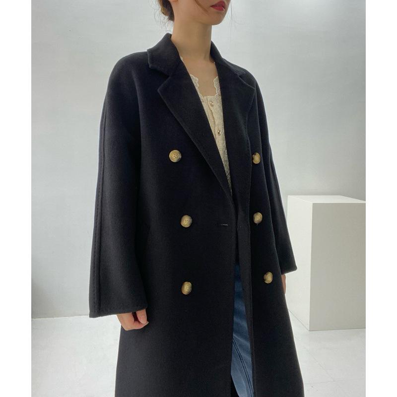 

Женское тонкое шерстяное пальто из 10% кашемира - MAX101801 Классическое двубортное H-образное L