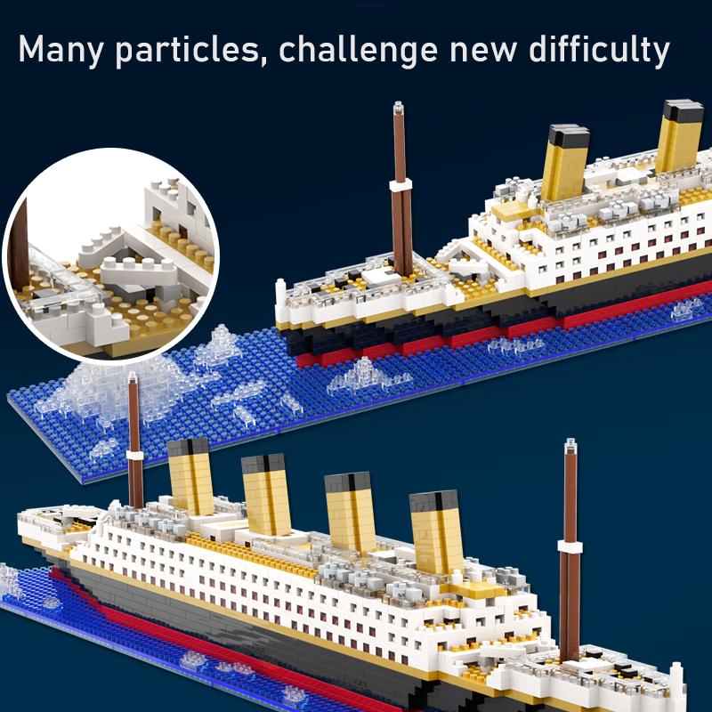 Kleinteiliger Baustein-Bauspielzeug Titanic Riesiger Junge Mädchen Puzzle Kreuzfahrtschiff Ziegelmodell-Bausatz Schreibtisch Geburtstagsgeschenk Kind