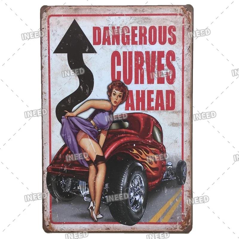 Retro Sexy Beauty Aluminum Poster - Men's Metal Plaque, Garage Cave Workshop Wall Decor