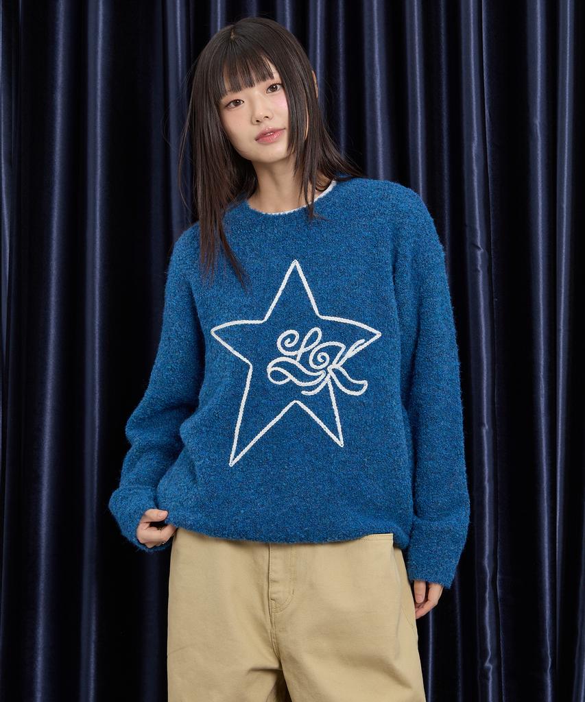 WAIKEI Star Line Boucle Knit Blue