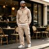 Men's Warm Lined Hooded Sweatshirt and Wide Leg Cargo Pants Set, Relaxed Fit Casual Outdoor Activewear