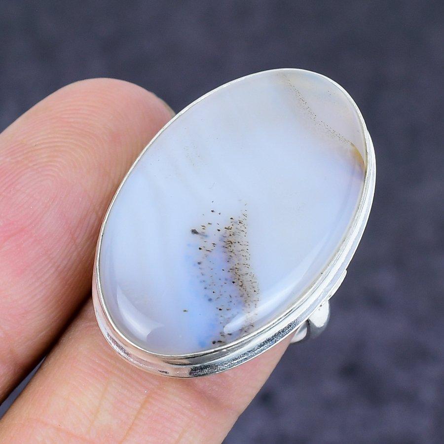 Natural Russian Dendritic 925 Sterling Silver Jewelry Ring Size 7.5 B9D74