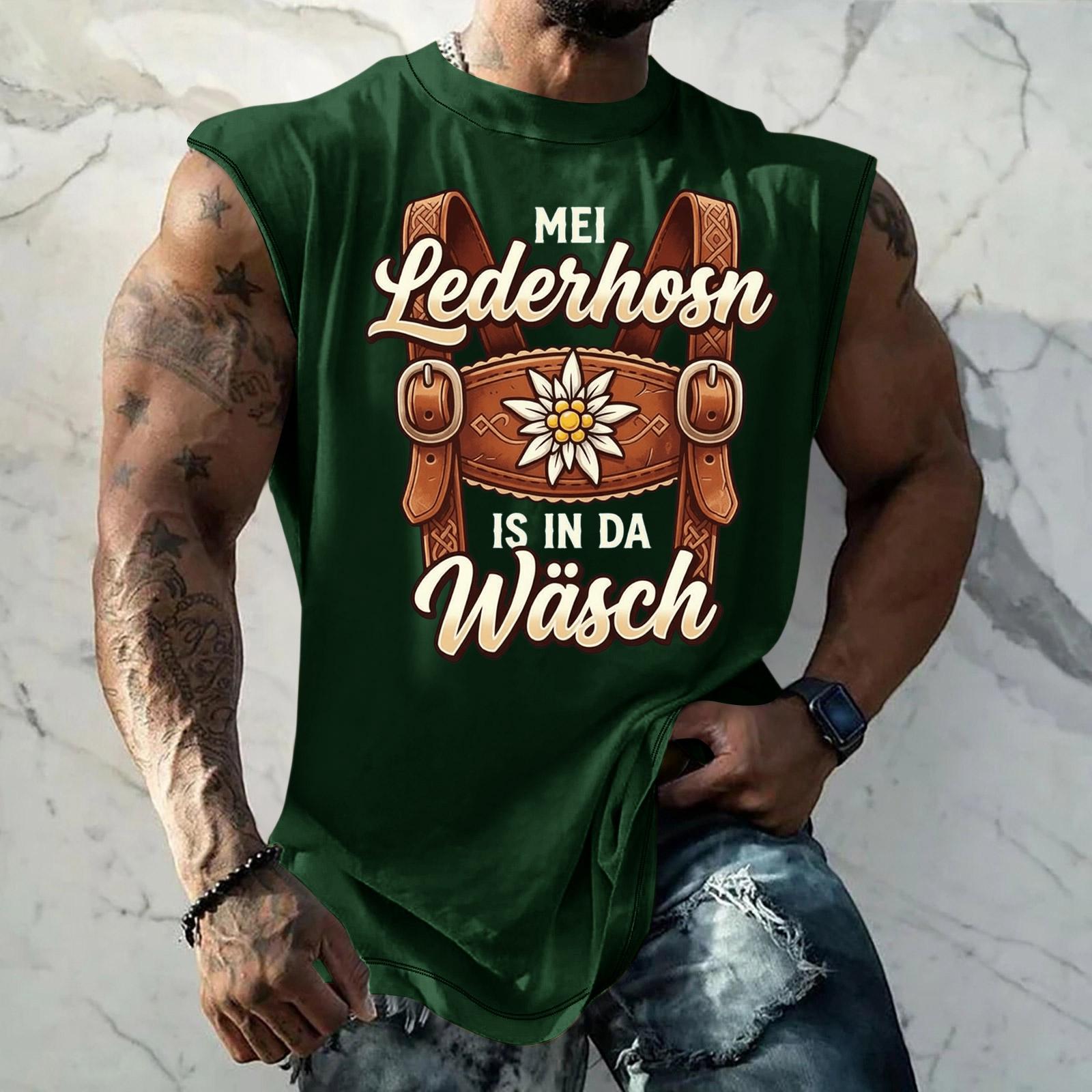 

Men Sleeveless Tank Top Beer Festival Style Textured Print Loose Fit Casual Sports Streetwear Vacation Daily Wear XL зелений