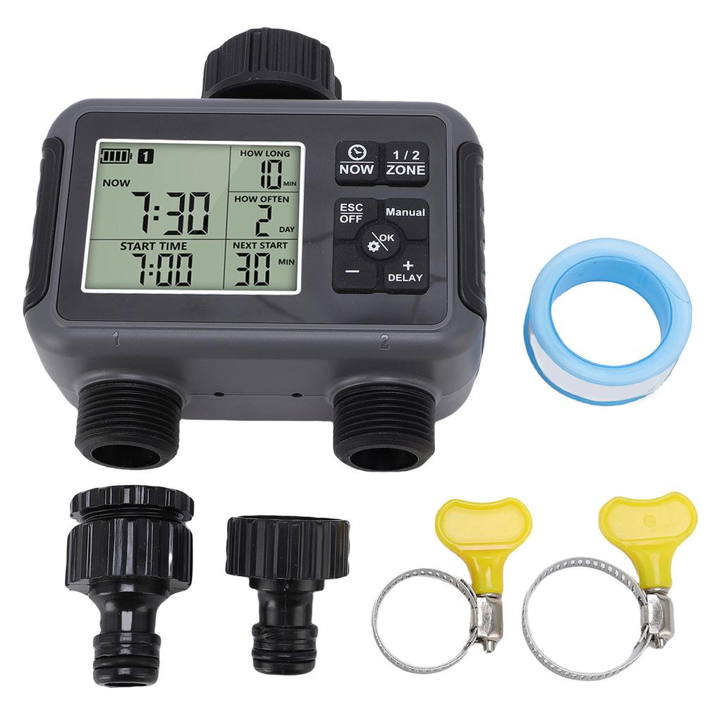 Automatic Irrigation Timer LCD Display 3/4-1/2 Inch Faucet 2 Zone Watering Timer for Outdoor Garden