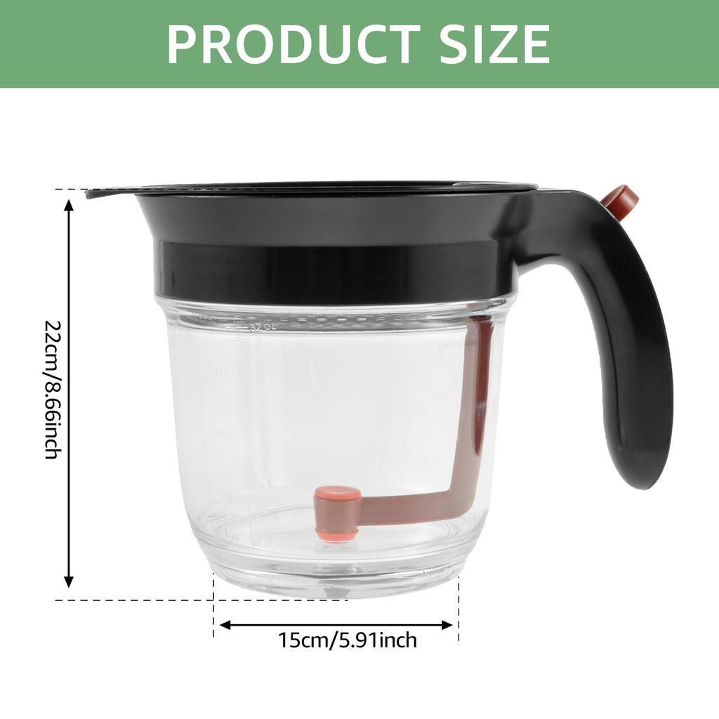 Fat Separator, 4 Cup 1L Fat Separator Jug Gravy Separator and Strainer with Bottom Release, Gravy Jug Fat Separator Cup