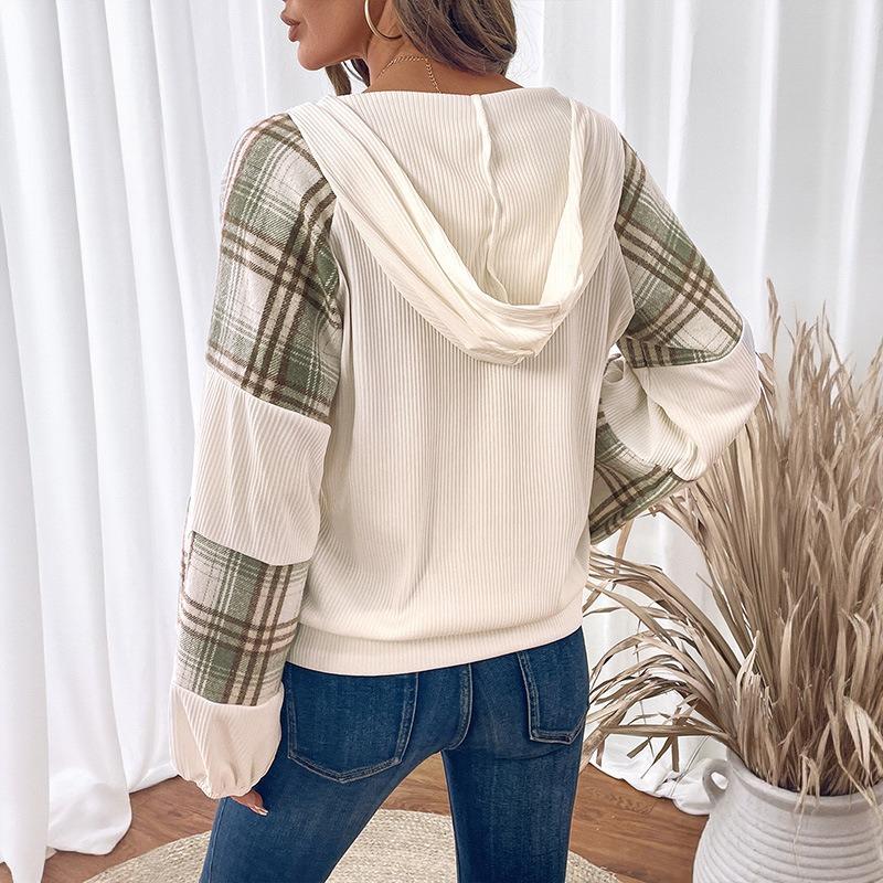 YYFS Women's Fashion Casual Spring Autumn Plaid Print Long Sleeve Hooded Blouses & Shirts