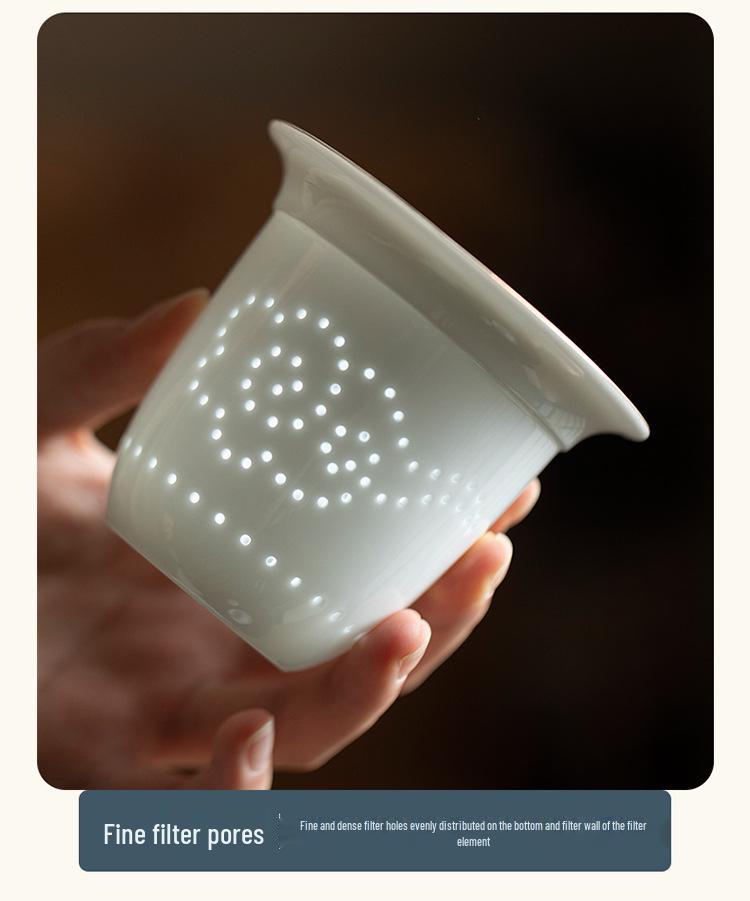 Exquisite Mutton Fat Jade Office Tea Cup Set with Lid & Filter