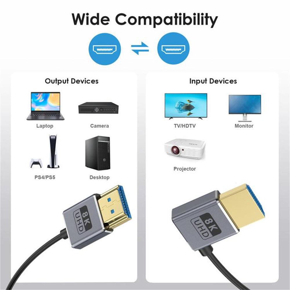 

0.7m Spring Coaxial 8K 48Gbps HDMI 2.1 Cable HD Video Up Angled to Straight Port Adapter Cord As Shown A