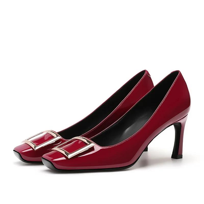 Square Buckle High Heels 2024 New Brand Women Sexy Thick High Heels Dress Party Wedding Shoes Retro Shallow Mouth Woman Pumps