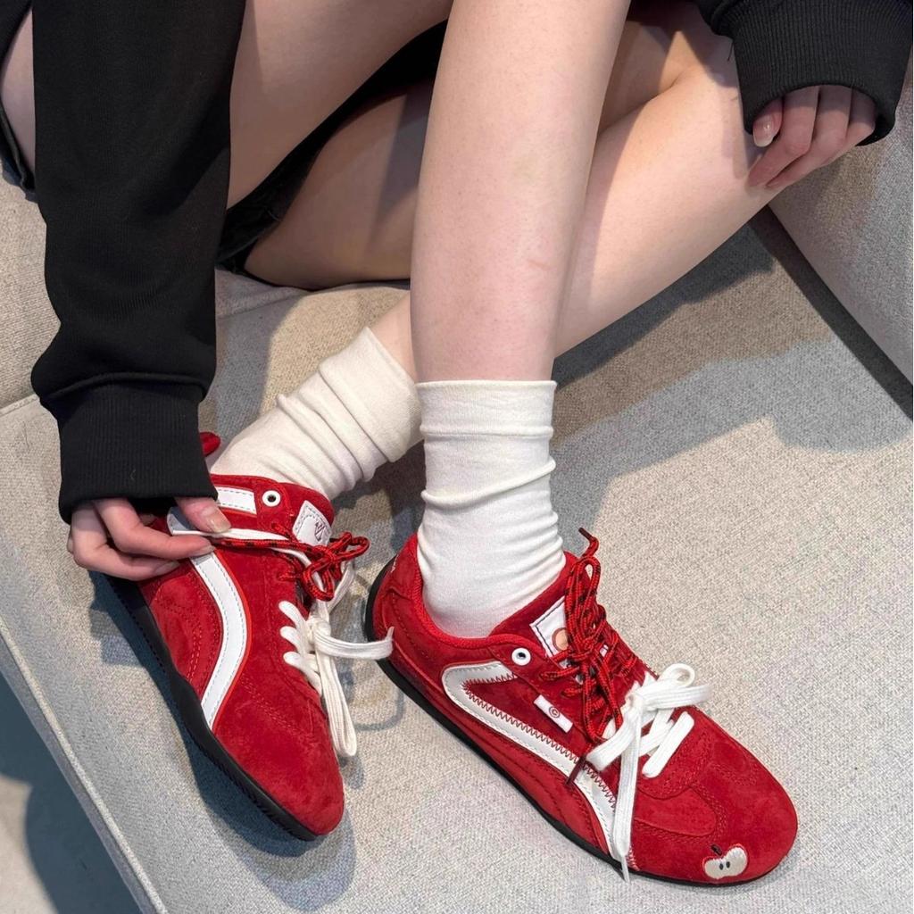 Keep version~ Red retro German training shoes versatile color matching lace-up casual sports shoes women's thin-soled Forrest Gump shoes women's shoes