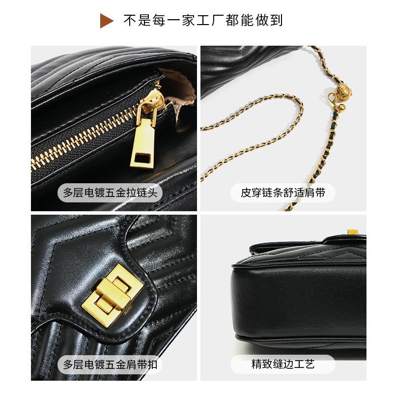 New first-layer cowhide women's bag, genuine leather commuting high-end light luxury chain messenger small square bag