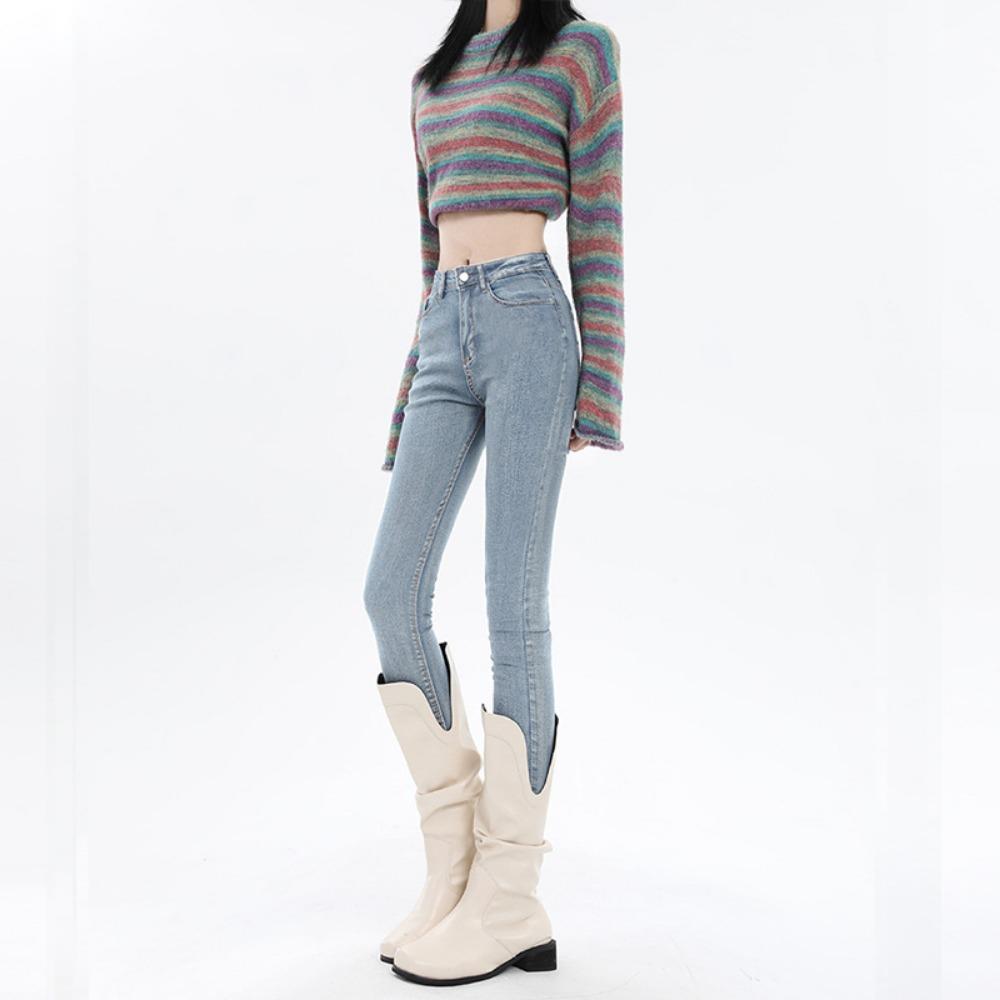 Simple High-waisted Small-footed Jeans for Women's 2025 New Elastic, Slim-fitting and Skinny Pencil Jeans Are Trendy