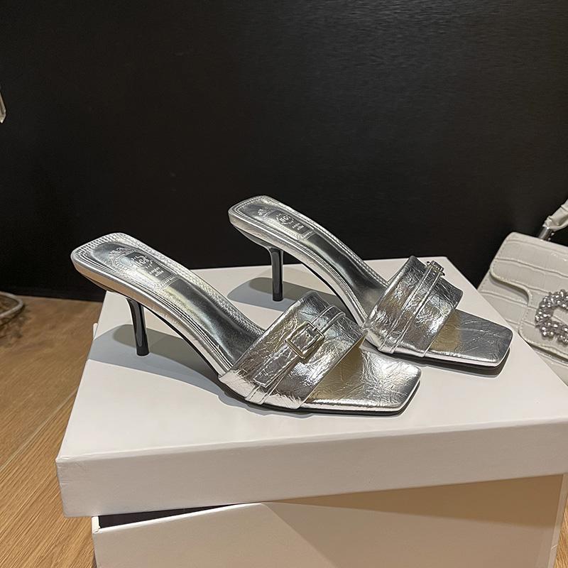 Fashion Bailamos 2025 Spring New Women Slipper Fashion Narrow Band Ladies Elegant Sandal Shoes Thin High Heel Dress Slip On Flip Flop