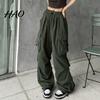 Women Cargo Pants Hip Hop Baggy Solid Color Multi Pockets Lady Trousers Elastic Waist Match Top Loose Breathable Clothes