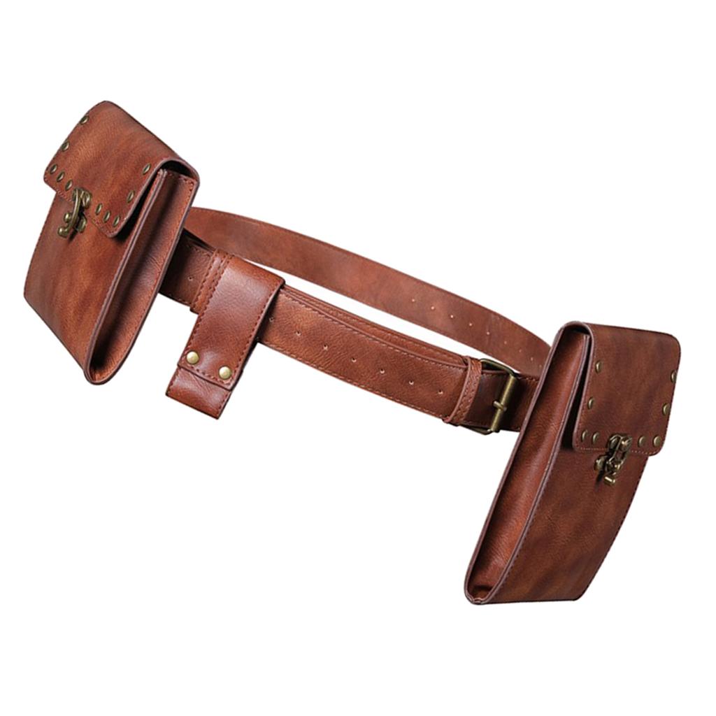 Gothic Steampunk Waist Pack PU Leather Rivet Body Thigh belt pocket Brown