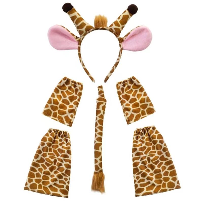 Deer/Elephant/Cheetah/Bear/Dog/Leopard Costume Set Ear Headbands Tail Bows Halloween Christmas Animal Cosplays Costume
