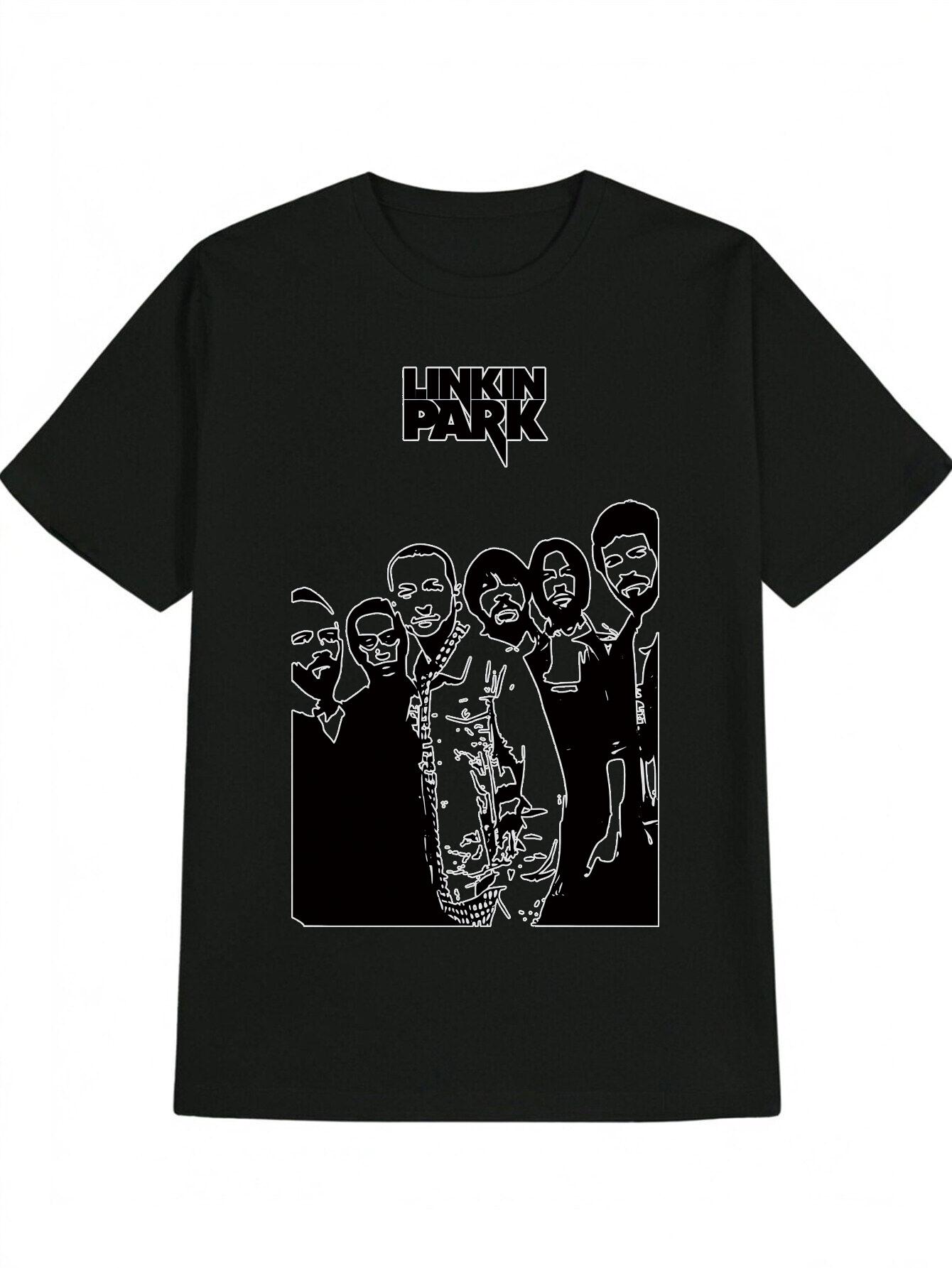 Casual Versatile Round Neck T-shirt with Five Silhouettes LINKIN PARK Print XXXL