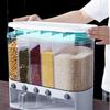 Dry Food Dispenser,Wall Mounted 5 Grid Cereal Dispenser,Rice Dispenser 25 Pounds Kitchen Storage with Measuring Cup